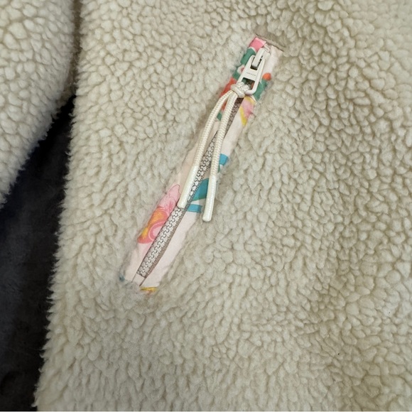 Preloved Women COACH Blocked Floral Cream Sherpa Oversize Jacket Small Winter - Picture 7 of 16